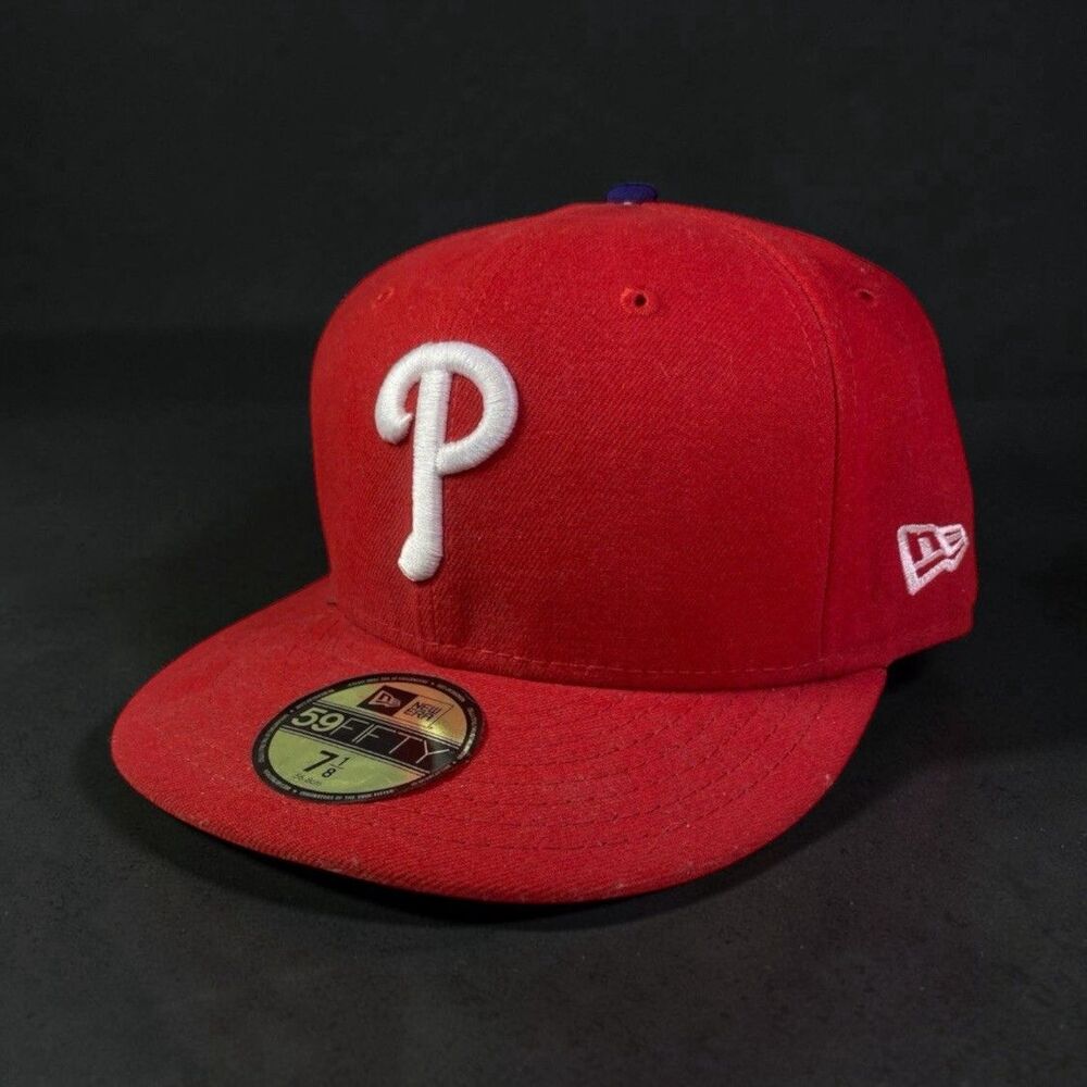 New Era 59FIFTY Philadelphia Phillies Fitted Hat Red MLB Cap Size 7 1/8